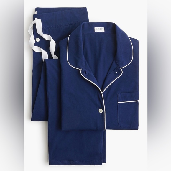 J Crew Factory Navy Blue Eco Dreamiest Long Sleeve Shirt & Pants Pajama set - Picture 2 of 5